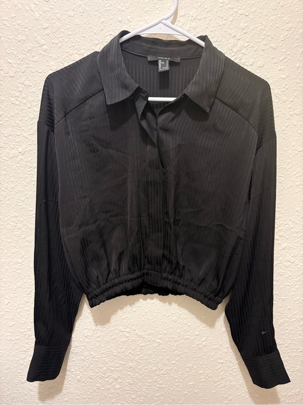 Forever 21 Black Cropped Pinstripe Button-Down Shirt